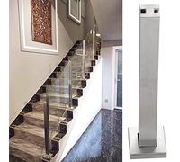MYUYEE Heavy Duty Silver Balcony Railing Posts & Bracket Clamps Sturdy Square Deck Railings For Stairs Steps Corridors Glass Panels 10 12Mm Durable Safety Cl(115Cm-Mid Post)
