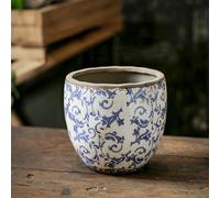 MYUYEE Ice Crack Ceramic Planter Make Old Blue And White Porcelain Decorative Flower Pot For Indoor Plants Flower Container With Drainage Hole For Bonsai Plants Flower,17 * 16cm