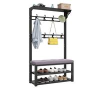 MYUYEE Industrial Coat Rack Stand With Shoe Bench And 8 Hollow 4 In 1 Free Standing Hall Tree With Bench And Top Carved Hooks,Garment Rack For Hallway Living Room 80/100 X 30 X(Black Grey-100Cm)