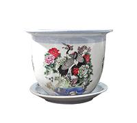 MYUYEE Jingdezhen Ceramics Pastel Porcelain Flowerpot Tree Pot Sending The Elderly Birthday Orchid Crane Blessing With Drainage Hole Flowerpot Indoor Home Decor (28cm,28cm