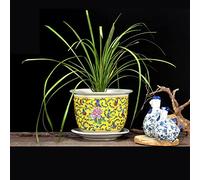 MYUYEE Jingdezhen Hand Painted Pastel Ceramic Flower Pot Balcony Decoration Tree Pot Large Indoor Outdoor Garden High Temperature Porcelain Flower Pot (Yellow 21cm),Yellow-21cm