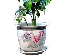 MYUYEE Jingdezhen Pottery Pot Peony Tuba Indoor New Chinese Flower Pot Orchid With Tray Chinoiserie Outdoor Garden Plant Container (33cm),33cm