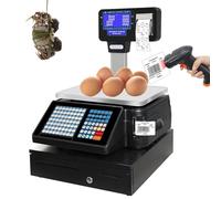 MYUYEE Label Printing Scale Pole Display,66Lb/30Kg Cash Register Scale With Scanner And Cash Box,Double-Sided Lcd Display,Commercial Digital Price Label Printing Scale
