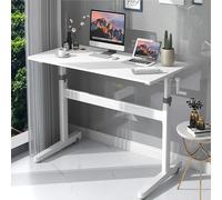 MYUYEE Manual Standing Desk, Adjustable Height, Heavy Duty Gaming Computer Desk With Crank Adjustment, Study Writing Office Table (White)