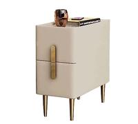 MYUYEE Modern Nightstands Rectangle Wood Bedside Table W/ 2 Drawers End Table Leather Bedside Dresse Slate Top 30X40X50Cm Bedside Cabinet Simple Stylish(Khaki)