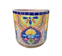 MYUYEE Outdoor Mexican Retro Painted Process Flower Pot Spain Round Plant Ceramic Planter Bonsai Floor-to-Ceiling Garden Decoration Creative Potted Flowerpot Plants,E-28 * 25cm