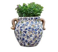 MYUYEE Outdoor Planters Blue And White Porcelain Flower Pot With Porcelain Saucer Chinese Ceramic Plant Pots Balcony Planter Bonsai Pot For Garden And Indoor Plant,