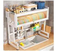 MYUYEE Over The Sink Dish Drying Rack, 2 Tier Large Above Sink Drainer Rack With Storage Cabinet, Carbon Steel Draining Rack For Kitchen Sink With Utensil Holder H(85Cm/33.5In)