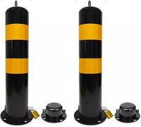 MYUYEE Parking Post Construction Cone Street Stanchion 2 Pack Steel Safety Bollard Parking Barrier Car Parking Space Lock Bollard with Reflective Tape Removable,16x50cm/6.3x19.69in