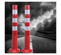 MYUYEE Plastic Security Posts for Driveways Traffic Safety Bollard Reflective Tape Parking Post for Walkway Sidewalk Restaurant Hotel Parking Lots,Red and White-2 Pack