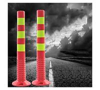 MYUYEE Plastic Security Posts for Driveways Traffic Safety Bollard Reflective Tape Parking Post for Walkway Sidewalk Restaurant Hotel Parking Lots,Red and Yellow-4 Pack