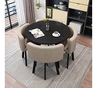 MYUYEE Round Conference Table Set For 4 - Compact Dining Table With Chairs For Meeting Rooms - Versatile Coffee Table And Seating For Office, Family, Apartment, Home Office(Khaki-90Cm)