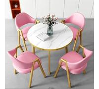 MYUYEE Round Conference Table Set For 4 Office Reception Dining Table With Chairs Negotiation Table And Seating Meeting Room Fur(Pink A)
