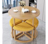 MYUYEE Round Dining Table Set With 4 Upholstered Chairs - & Dining Fur Elegant Linen & Cotton Seats With Metal Legs Perfect For Home Office & Business(One Color-Style12)