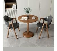 MYUYEE Round Metal Dining Table Set For 2High Resilience Upholstered Chairscompact Kitchen & Office Furnitureperfect For Small Spaces Coffee Shops And Bars (Walnut Table+2 Black Chairs)