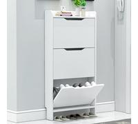 MYUYEE Shoe Cabinet Storage Hallway Shoe Cabinet With Doors, Freestanding Tipping Bucket Shoe Rack Organizer With 3 Flip Drawers, Narrow Shoe Rack Cabinet, F(White-60 Cm/24 In)