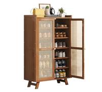 MYUYEE Shoe Storage Cabinets With Doors Bamboo Shoe Storage, Free Standing Shoe Rack With 2 Doors, Contemporary Shoe Cabinet With Removable Shelves, 7-Tier S