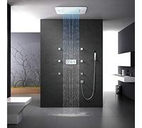 MYUYEE Shower Set Intelligent Music Remote Control Into The Wall Led Concealed Hand Shower Set And Cold Square Waterfall Top Spray Color Change 6 Side Spray Belt,