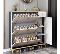 MYUYEE Slim 4 Drawer Shoe Cabinet Freestanding Shoe Storage Cupboard With 3 Flip Doors & Pull-Down Rack Space-Saving Footwear For Entryway & Hallway (2 Layer-110Cm)