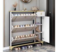 MYUYEE Slim 4 Drawer Shoe Cabinet Freestanding Shoe Storage Cupboard With 3 Flip Doors & Pull-Down Rack Space-Saving Footwear For Entryway & Hallway (1 Layer-100Cm)