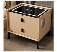 MYUYEE Smart Bedside Table With Wireless Usb Charging And Bluetooth Audio,All Solid Wood,With Drawers,Three-Color Light And Fingerprint Lock,For Bedroom And(D-35X40X50Cm)