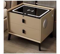 MYUYEE Smart Bedside Table With Wireless Usb Charging And Bluetooth Audio,All Solid Wood,With Drawers,Three-Color Light And Fingerprint Lock,For Bedroom And(A-50X40X50Cm)