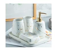 MYUYEE Soap Dispenser/Dispenser For Handwashing Fluid Ceramic Marble Pattern 5-Piece Soap Dispenser Household Bathroom Mouthwash Cup/Soap Dish/Tray/Lotion Bo(White)