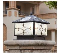 MYUYEE Solar Lamp IP55 Outdoor Post Stigma Wall Station Lantern Classic Inn Gate Home Garden Driveway Dusk to Dawn Light with Diamond Glass Wireless Control 3200K -,Black-D 22 cm