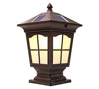 MYUYEE Solar & Mains Wall Lamp Automatic Dusk to Dawn Light Outdoor Rainproof Outside Glasses Post Column Lamp Remote Control Colour Cold Wram & Red Pillar Mount Lamp,Coffee-Hight 50 cm