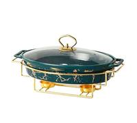 MYUYEE Soup Pot Oval, Ceramic Pot Holder, Candle Holder Design Slow Heating, Multi-Purpose Household Soup Dry Pot Tableware,Green,A (Green-B)