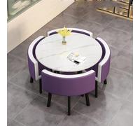 MYUYEE Space-Saving Round Dining Table Set With 4 Chairs - Office Reception Furniture, Easy Assembly, Stylish Lounge Seating For Small Spaces (Dark Purple White-80X80X75Cm)