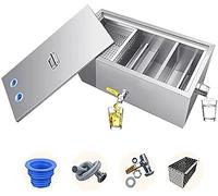 MYUYEE Stainless Steel Grease Trap - Removable Baffles Waste Oil-Water Separator for Restaurant, Kitchen & Factory - Under Sink Grease Management Solution,2 holes-50x30x30cm