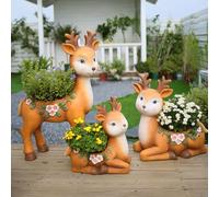 MYUYEE Stone PlanterSet Of 3 Cute Little Deer Design Planters Pots Large Flower Pots For Front Porch Indoor Outdoor Use In Patio Living Room Garden Courtyard,