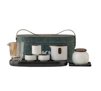 MYUYEE Tea Tin Portable Travel Tea Set Ceramic Tea Storage Container Jar Sealed Jar Teapot Tea Cup Tea Tray Chinese Retro Set Tea Canister (White B)