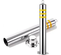 MYUYEE Traffic Cone Safety Barrier Solid Parking Lot Barriers with Lock and Base Traffic Cone Stainless Steel Bollard Post with Reflective Tape Security Posts for,2Pack-60cm/23.6