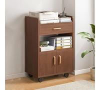 MYUYEE Vertical Filing Cabinet On Wheels - Home Office Portable File Cabinet, Wooden Rolling Printer Stand For Floor, Under Desk Filing Cabinet (Dark Walnut-With Drawer)