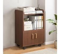 MYUYEE Vertical Filing Cabinet On Wheels - Home Office Portable File Cabinet, Wooden Rolling Printer Stand For Floor, Under Desk Filing Cabinet (Dark Walnut-Without Drawer)