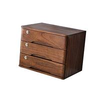 MYUYEE Wooden Desktop Storage Box With Lockable Drawer Flat File Cabinet For Office Supplies And 2 D Data Cabinet For Desktop Nization. (E-3 Drawers)