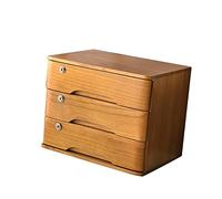 MYUYEE Wooden Desktop Storage Box With Lockable Drawer Flat File Cabinet For Office Supplies And 2 D Data Cabinet For Desktop Nization. (B-3 Drawers)