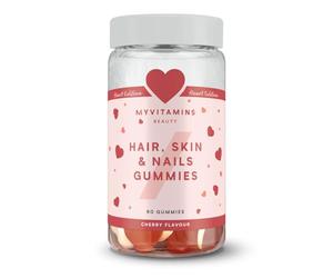 Myvitamins Hair, Skin and Nails Gummies - Biotin Hair Growth, Zinc & Vitamin C - Hair Vitamins for Women & Men - Hair Growth & Skin Support - Double Layer Cherry Heart - 60 Vegan Chewable Supplements