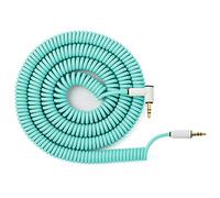 MyVolts Candycord audio cable, straight mini jack to angled mini jack, curly 100cm to 200cm, Mint Green colour, perfect for Microfreak, Korg Volca, Pocket Operator, headphones
