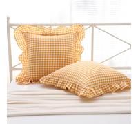 Mywinlle Yellow/White Plaid Ruffle Pillow Shams Throw Pillow Covers 20"x20", Checkered Washed Cotton Mustard Gingham Decorative Pillow Covers Shabby Pillowcases