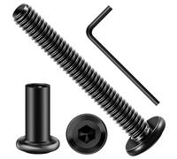 Mywish 1/4-20 x 2 Flat Head Socket Cap Screws Bolts and Barrel Nuts Kit, 304 Stainless Steel Black Oxided Fully Thread 1/4 Furniture Nuts and Bolts Screws with Hex Spanner (10Sets)