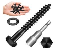 Mywish 12Sets 5/16" x 2-1/2" Lag Bolts, Stainless Steel Heavy Duty Hex Head Lag Screws, Construction Black Lag Screws for Wood Working & Outdoor Use with Washers and Hex Socket Drill Bit