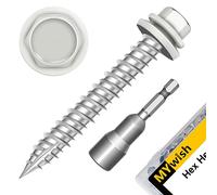 Mywish 300Pcs #10 x 1-1/2 Hex Head Self Tapping Metal Roofing Screws with Rubber Washer, White Coated Wood Screws, Sheet Metal Roof Screw with Hex Socket Driver Bit
