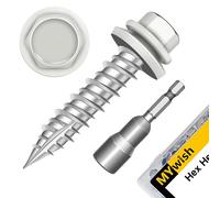 Mywish 300Pcs #10 x 1 Hex Head Self Tapping Metal Roofing Screws with Rubber Washer, White Coated Wood Screws, Sheet Metal Roof Screw with Hex Socket Driver Bit