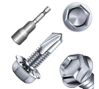 Mywish 50Pcs #12 x 3/4" Serrated Flange Hex Washer Head Sheet Metal Screws, Zinc Plated Self Tapping Screws, Tek & Thread Cutting Self-Drilling Screws for Metal, Steel, Iron, Aluminum