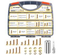 Mywish 740 Pcs M6/M8/M10/M12 Metric Bolts and Nuts Kit, Grade 8.8 Heavy Duty Hexagon Head Bolts, Nuts and Bolts Assortment Kit, with Flat & Lock Washers, Yellow Zinc Plated Coating, Fully Threaded