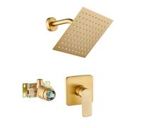 MYXJGNAIY Brushed Gold Shower Faucet Single Function Panel Set with Coarse Valve Set Bathtub Rain Shower System 8" Square Stainless Steel Metal Shower Head