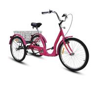 MYXJX adult tricycle, 24 Inch Trikes For Adult ，cargo Bike 3 Wheel Bicycle Cruise Trike， Cargo Trike With Basket, Cycling Bike For Outdoor Sports Shopping(Pink)(Pink)
